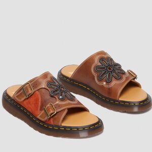 DR MARTENS DAYNE MADE IN ENGLAND LEATHER & SUEDE APPLIQUE SLIDES